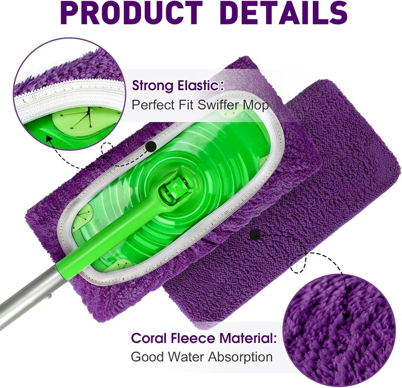NEOACT Microfiber Mop Pads,8Pcs Purple Reusable Mop Pads Compatible with Swiffer Sweeper,Dry Flat mop Cover & Washable Wet Pads Refill for Floor Cleaning - Image 3
